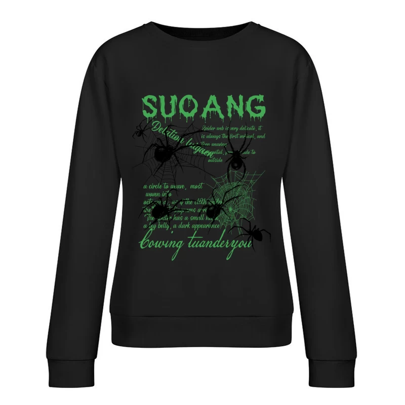 Grüner Spinnennetz-Schriftzug-Design Damen Pullover Sweatshirt
