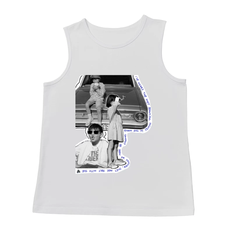 Kinder vor einem Oldtimer mit Zitat Herren Tanktops