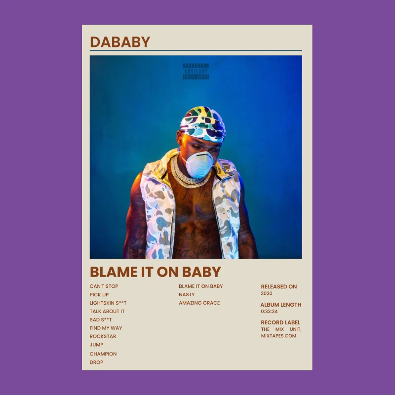 DaBaby's "Blame It On Baby" Album Cover: Colorful Urban Style Male T-Shirt