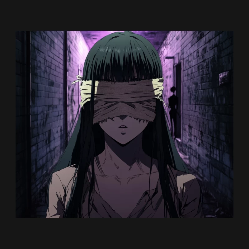 Blindfolded Anime Figure in Mysterious Purple-Lit Alley Mouse Pad