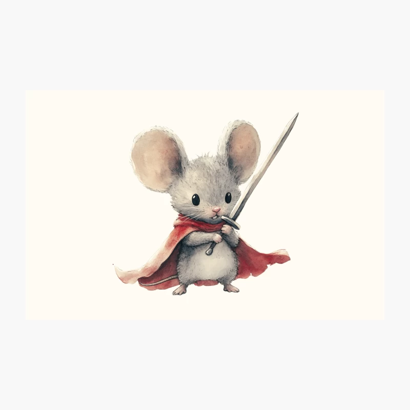 Cute Warrior Mouse with Red Cape and Sword Watercolor Illustration Travel Mug