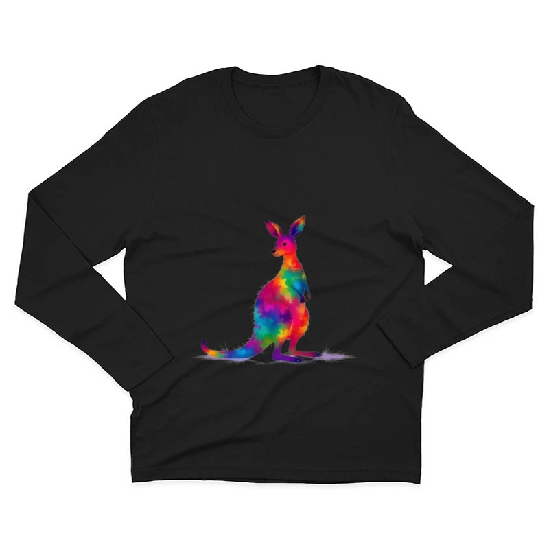 Rainbow Watercolor Kangaroo Art Male Long Sleeve T-Shirt