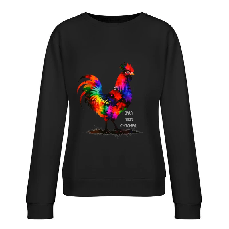 Rainbow Watercolor Rooster with Text Female Pullover Sweatshirt