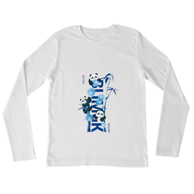 Panda con arte di bambù blu Maglietta maniche lunghe Donna