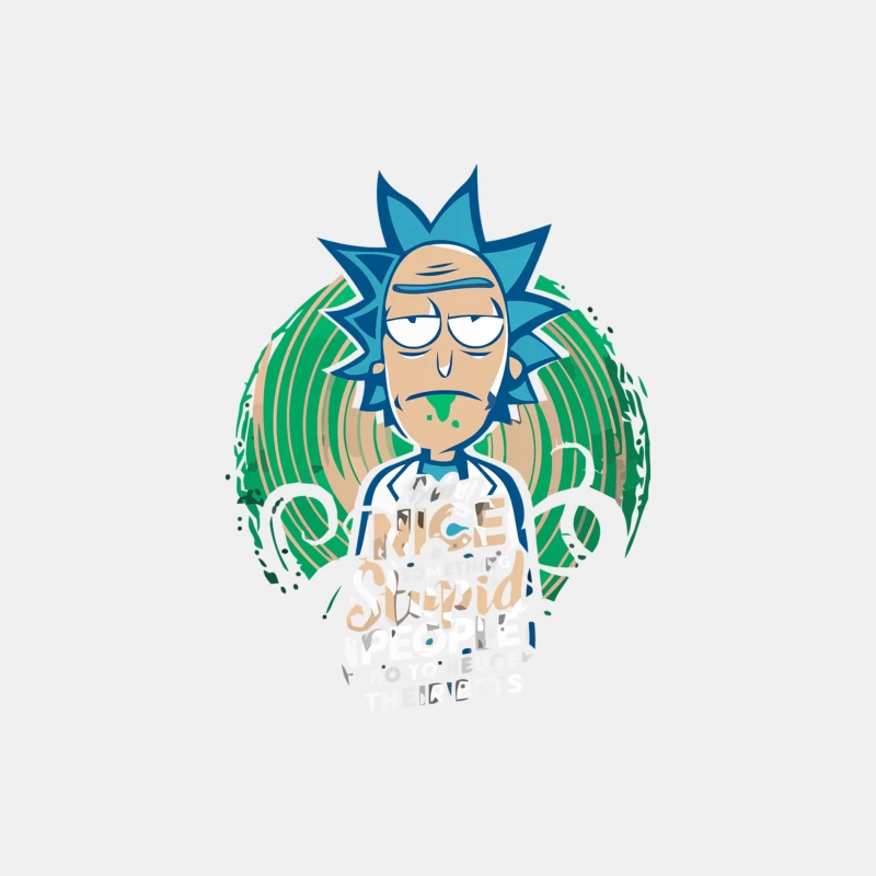 Spiky-Haired Cartoon Character with Bored Expression and Dripping Text Male Tank Top
