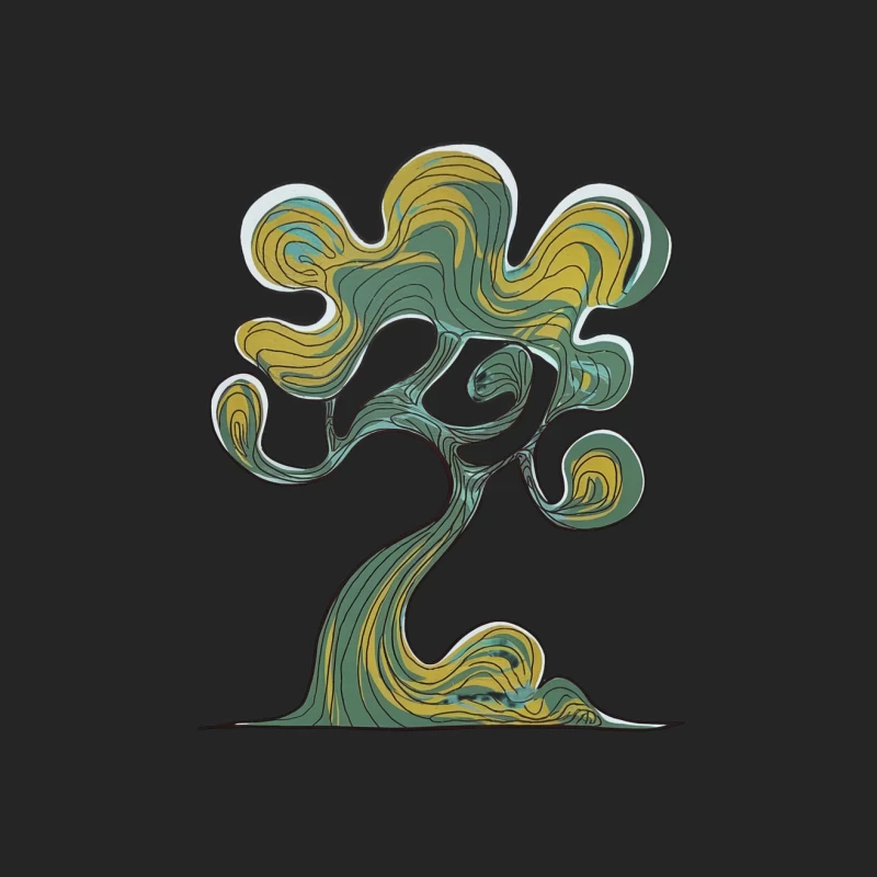 Whimsical Swirling Tree: Abstract Green and Yellow Organic Art Female Pullover Sweatshirt