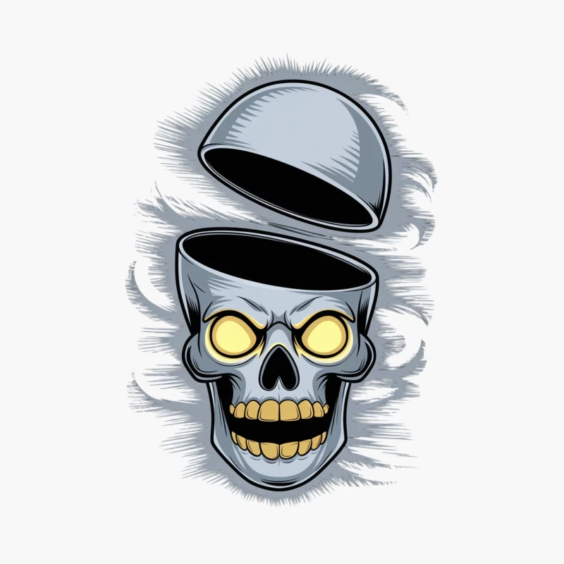 Creepy Cartoon Skull with Glowing Eyes and Gold Teeth Cotton Tote Bag