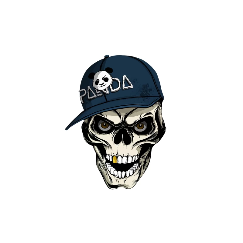 Skull with Panda Cap Graphic Illustration Travel Mug