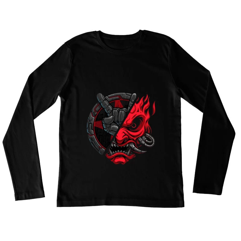 Metal Skull Artwork with Flames Female Long Sleeve T-Shirt