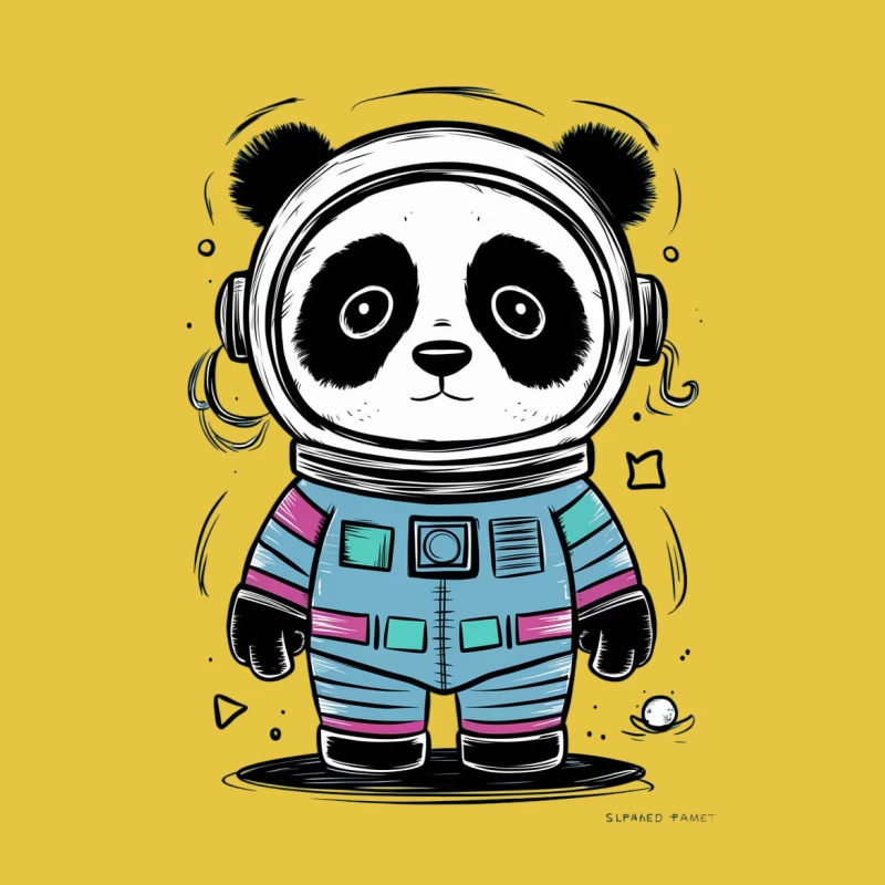 panda astronaut cartoon space suit cute illustration black and white colorful Female T-Shirt