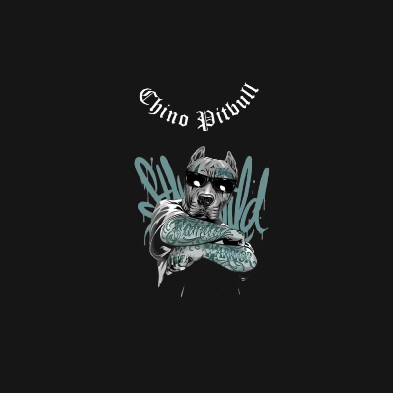 Cooler Pitbull mit Sonnenbrille und Tattoos Herren Langarm T-Shirt