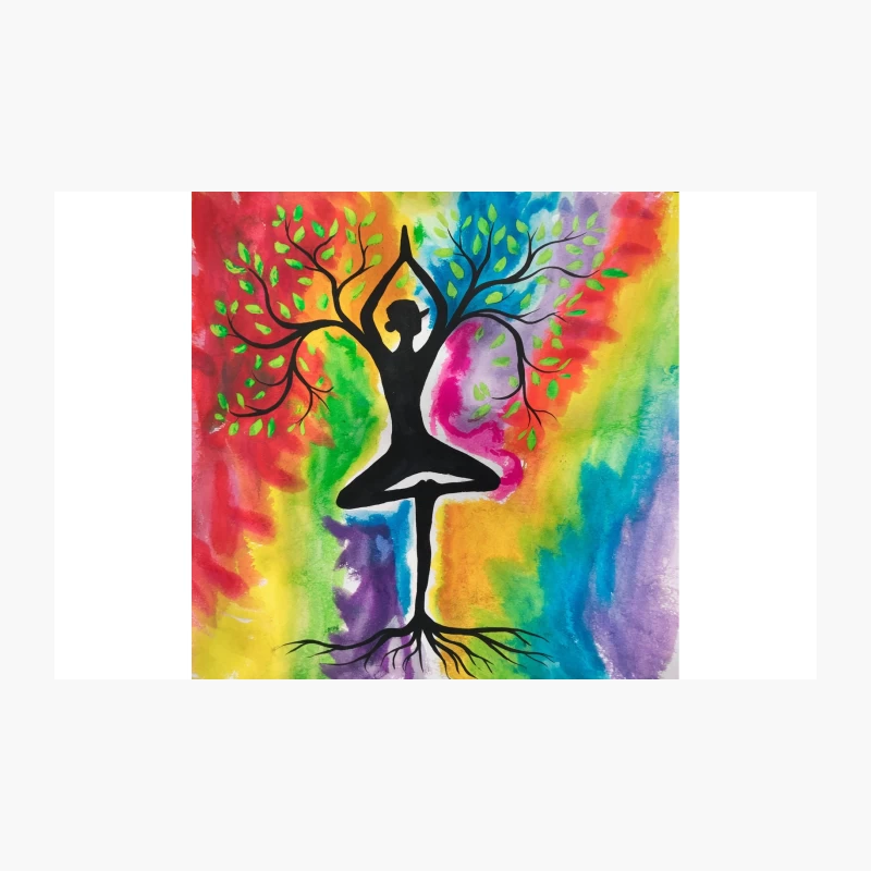 Vibrant Yoga Tree: Colorful Abstract Nature-Inspired Silhouette Travel Mug