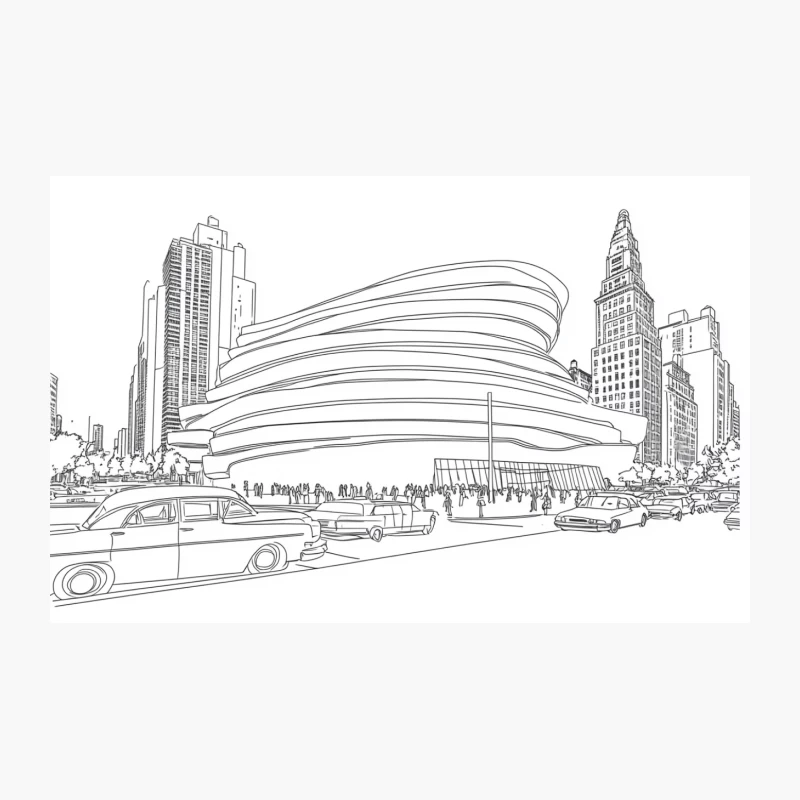 Vintage Sketch of Guggenheim Museum in New York City Skyline Travel Mug