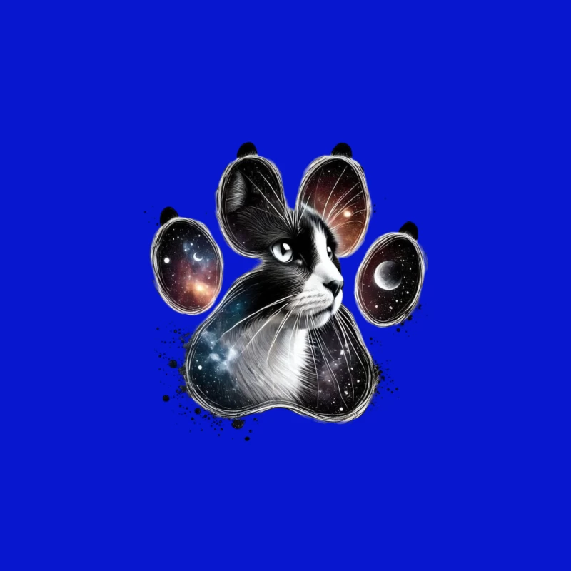 Cosmic Cat Paw Print Art Throw Pillow