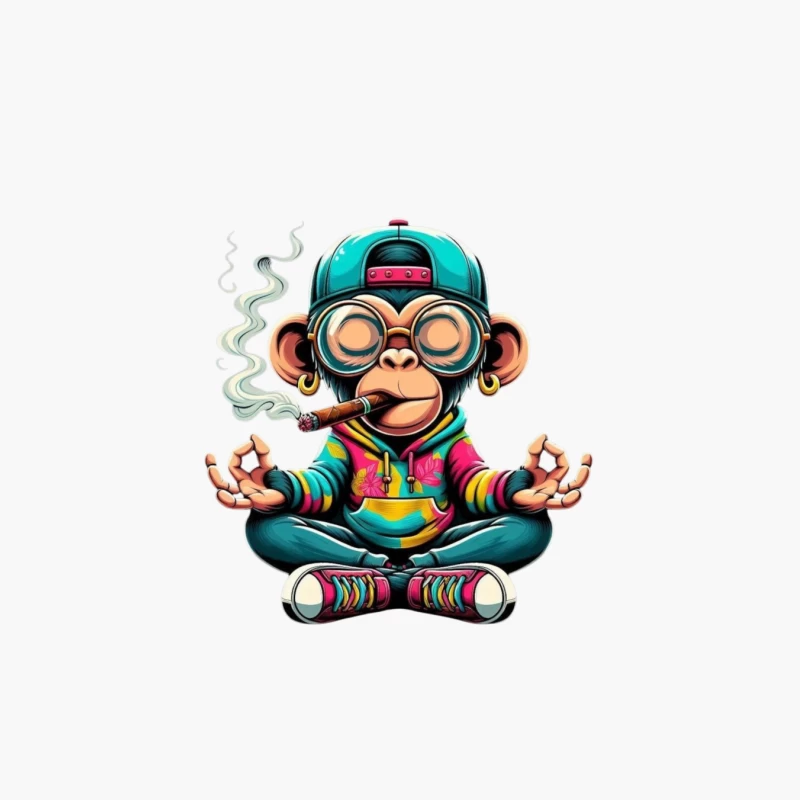 Cartoon Monkey Meditating with Style Cotton Tote Bag