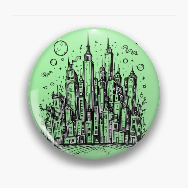 Urban Black and White Cityscape Illustration Pin