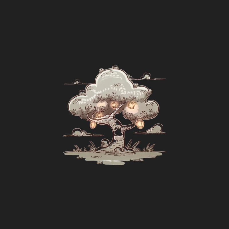 Enchanted Lantern Tree: A Whimsical Fantasy Illustration Bucket Hat