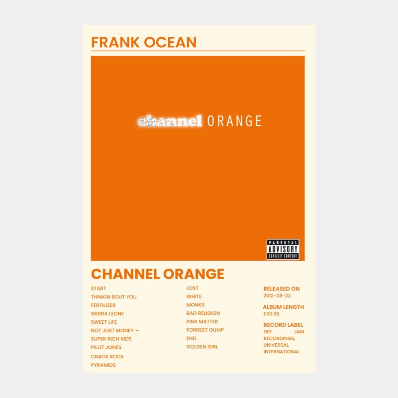 Frank Ocean's Channel Orange Album Cover: Minimalist Orange Design with Tracklist Male Tank Top