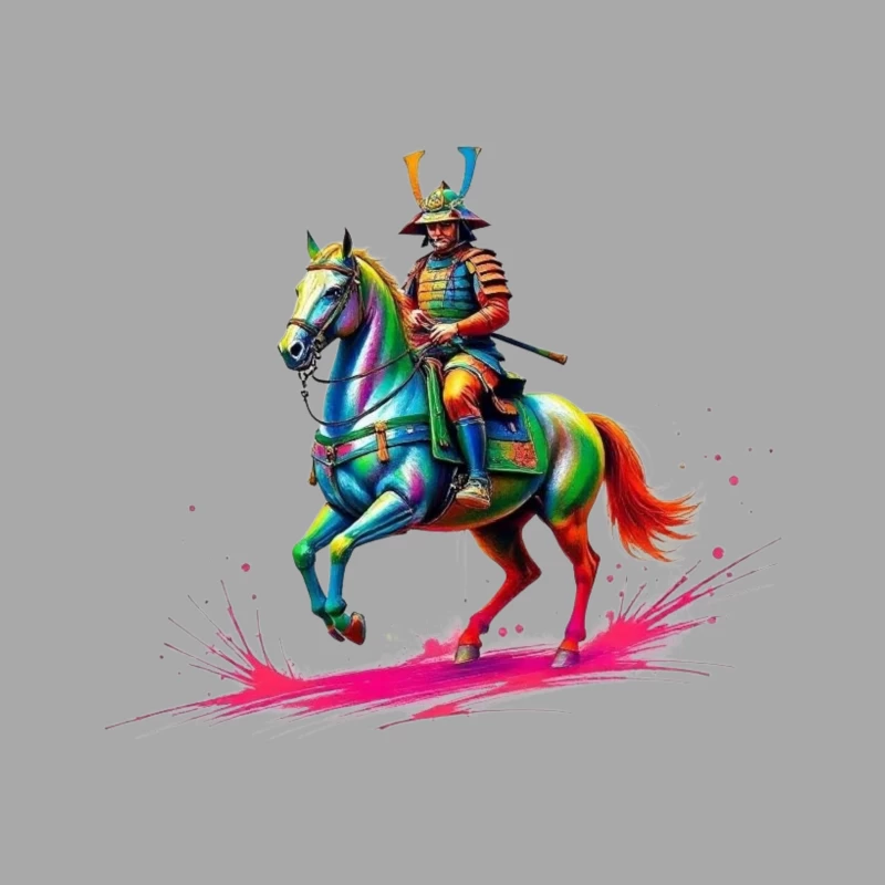 Colorful Samurai on Horseback Male Pullover Hoodie