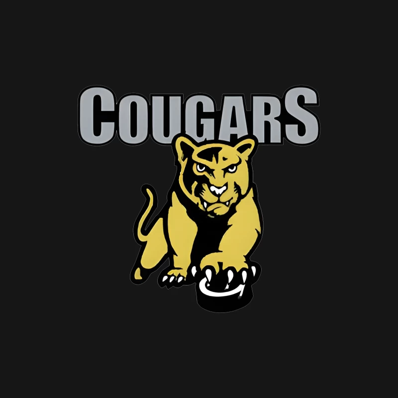 Fierce Yellow Cougar Sports Team Logo with Gray Text Male Long Sleeve T-Shirt