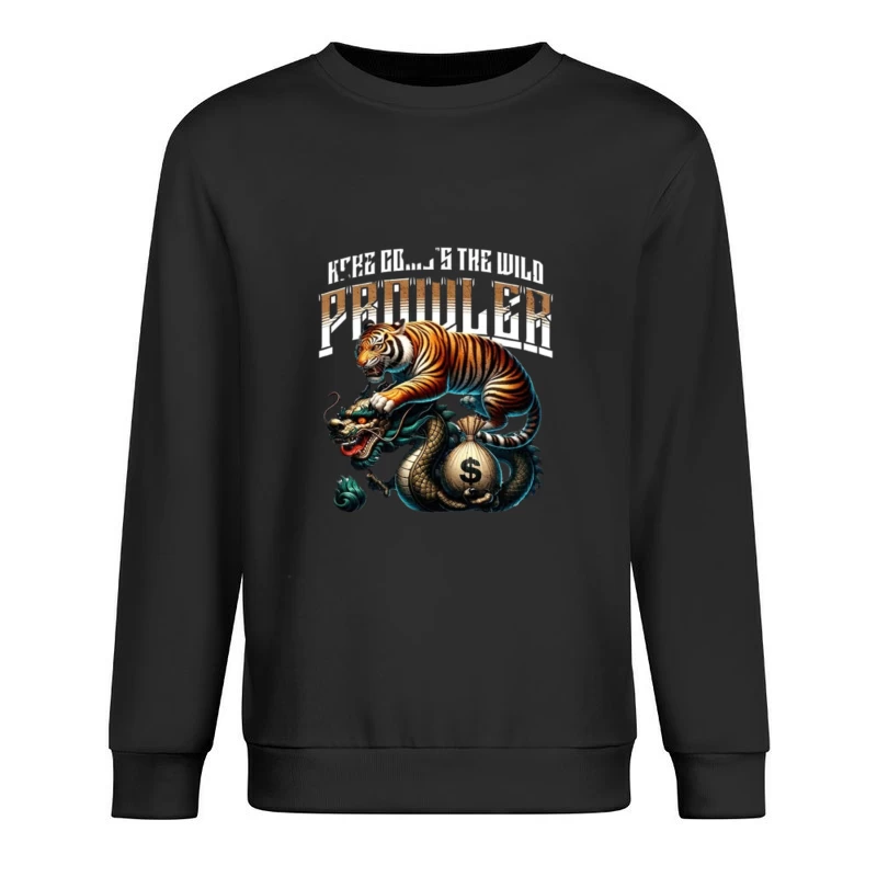 Tiger and Dragon Fighting Over Money: Symbolic Power Artwork Male Pullover Sweatshirt