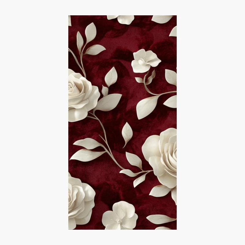 Elegant White Roses on Burgundy: Vintage Floral Wallpaper Design iPhone Case