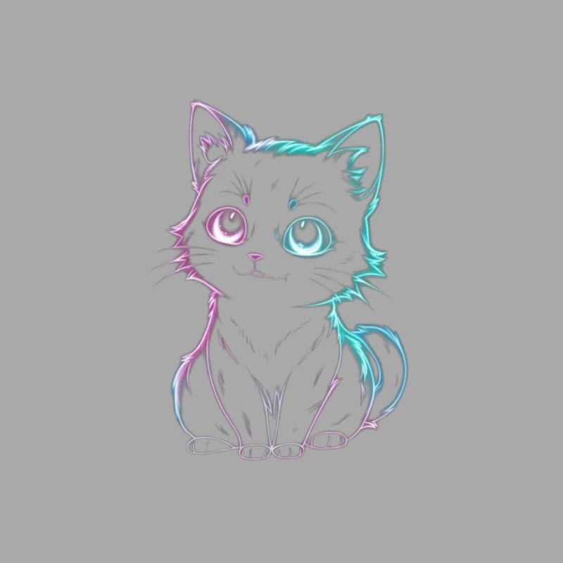 Neon Glow Cute Cat Illustration Male Pullover Hoodie