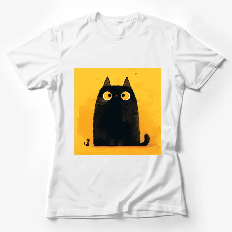 Adorable Black Cat with Big Yellow Eyes - Minimalist Illustration Female T-Shirt