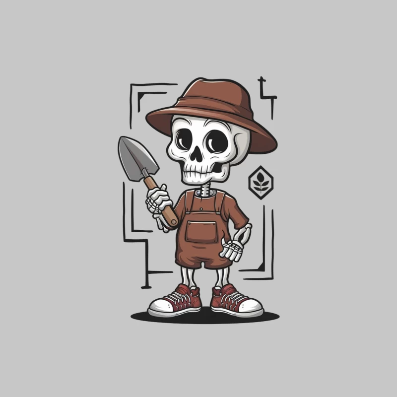 Cute Cartoon Skeleton Gardener with Shovel and Overalls Male Long Sleeve T-Shirt