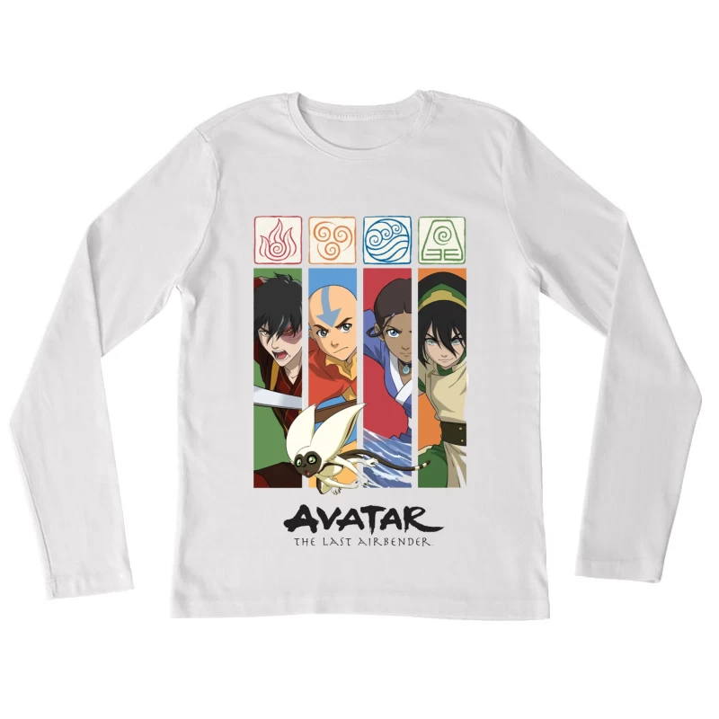 Avatar: The Last Airbender Character Panel with Elemental Symbols Female Long Sleeve T-Shirt