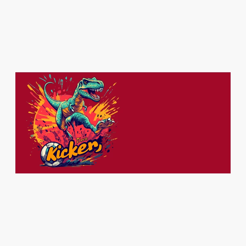 Colorful Cartoon T-Rex Kicking Soccer Ball Splash Illustration Coffee Mug