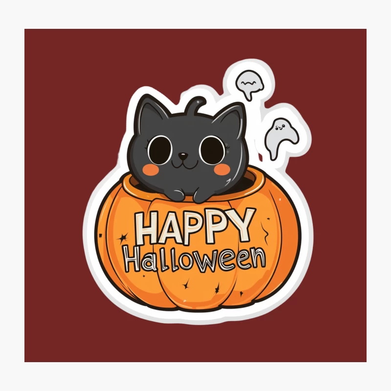Cute Halloween Cat in Pumpkin with Ghosts Throw Pillow