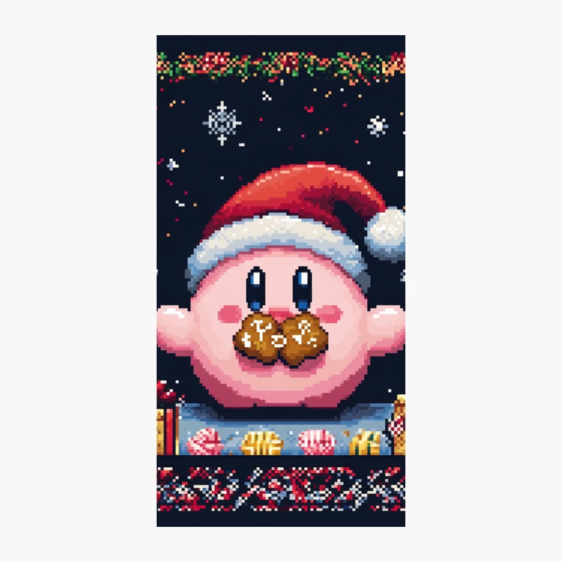 Festive Pixel Art Kirby Christmas Scene with Presents iPhone Case