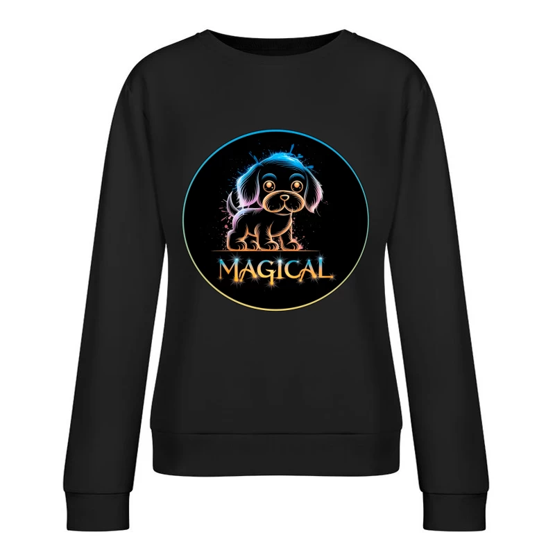 Magical Neon Puppy Art Female Pullover Sweatshirt