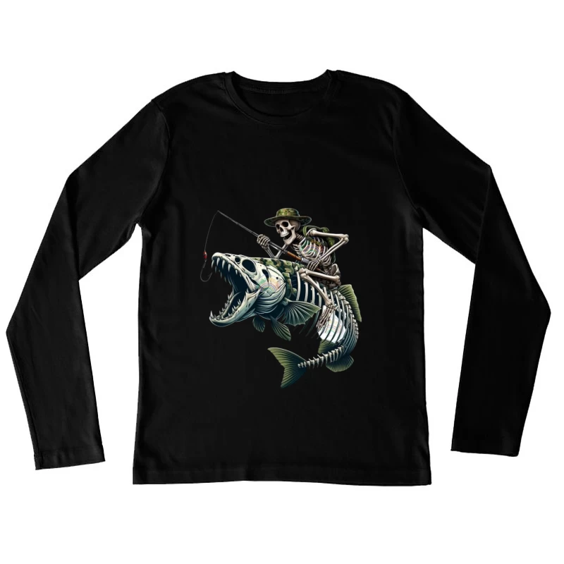 Skeleton Fishing in a Humorous Style Female Long Sleeve T-Shirt