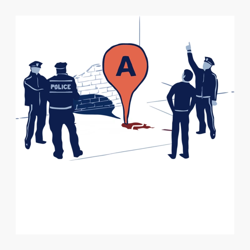 Police Investigating Crime Scene with Location Marker Pin