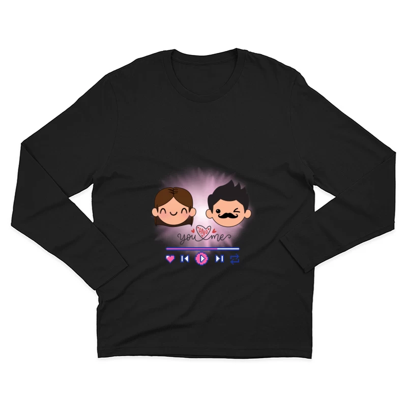 Adorable Chibi Couple Hugging with Pink Hearts Male Long Sleeve T-Shirt