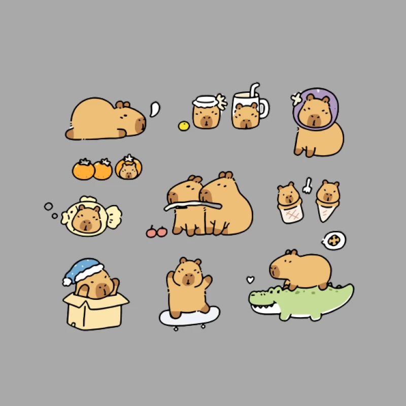 Illustrations mignonnes de capybara dans des scènes amusantes Femme Sweat à capuche
