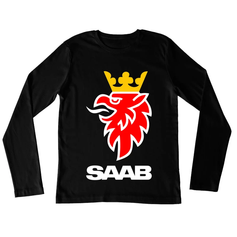 Saab Automotive Red Griffin Logo with Crown Female Long Sleeve T-Shirt