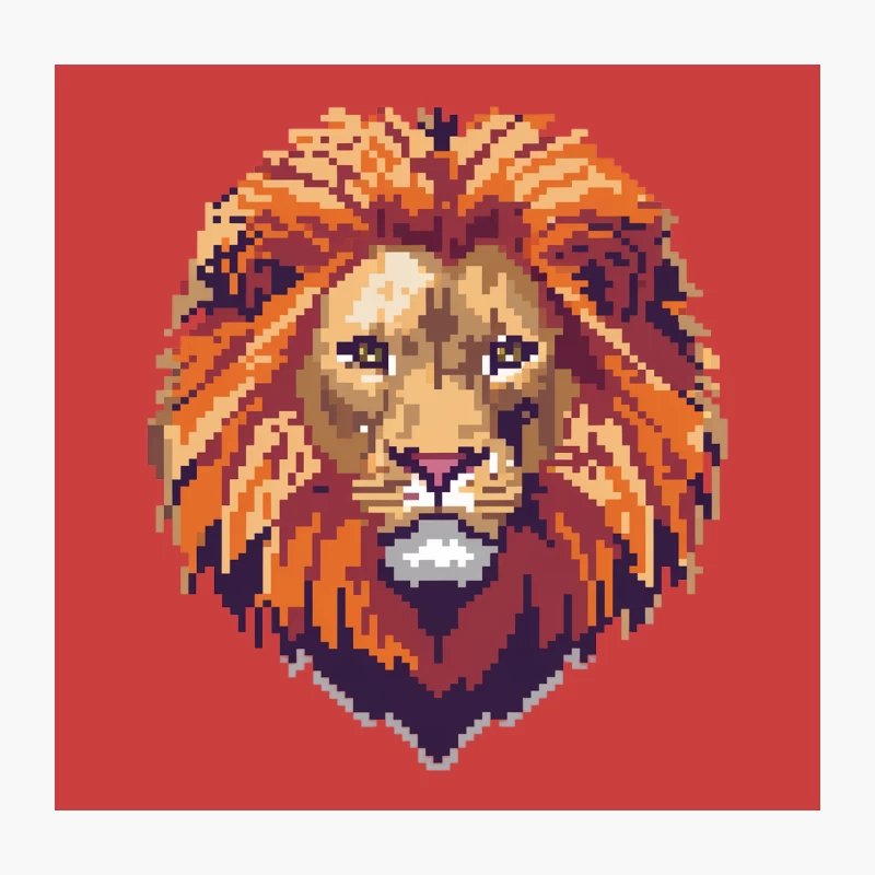 Pixelated Lion Portrait: Retro Gaming-Inspired Digital Art Throw Pillow
