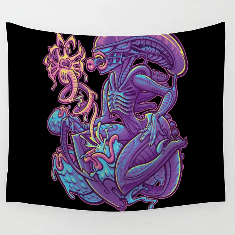 Colorful Surreal Alien Creature in Digital Art Tapestry