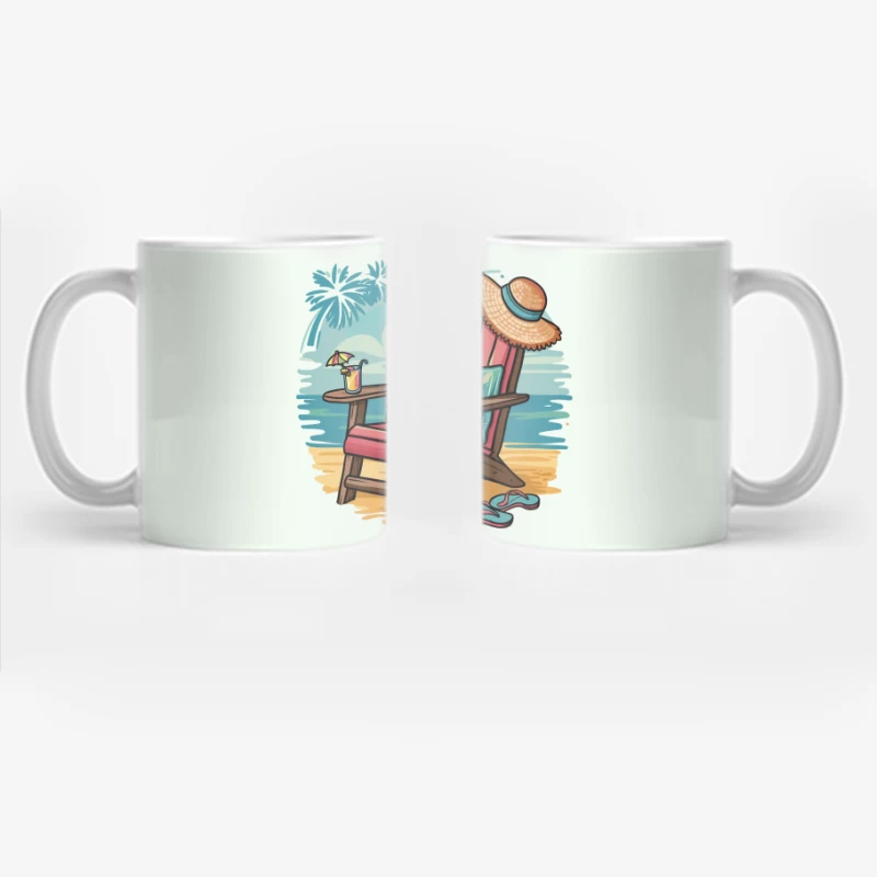 Relaxing Beach Scene with Chair and Accessories Coffee Mug