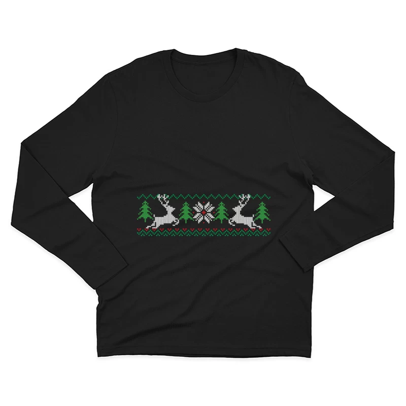 Pull de Noël avec rennes et sapins Homme Manches Longues T-Shirt