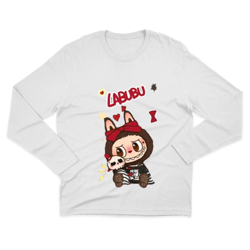 Niedliches Labubu mit roter Schleife Herren Langarm T-Shirt