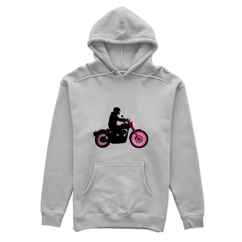 Silhouetted Motorcycle Rider with Neon Red Accents Female Pullover Hoodie