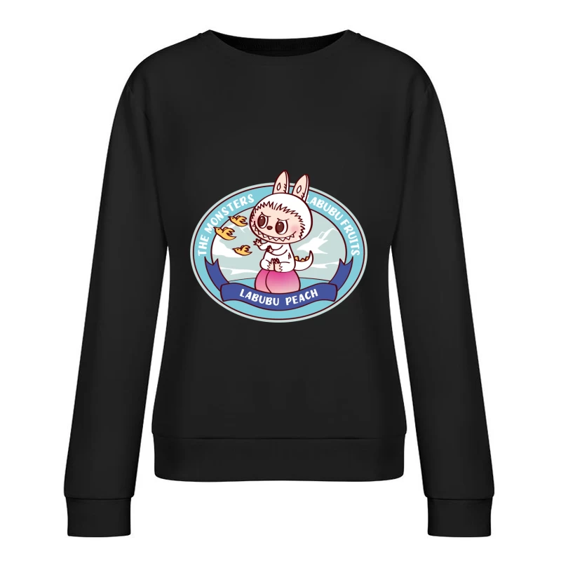 Labubu auf einem Pfirsich sitzend Damen Pullover Sweatshirt