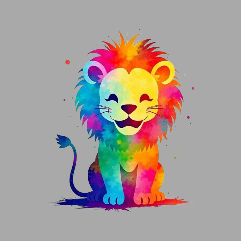 Colorful Cartoon Lion Illustration Male Pullover Hoodie