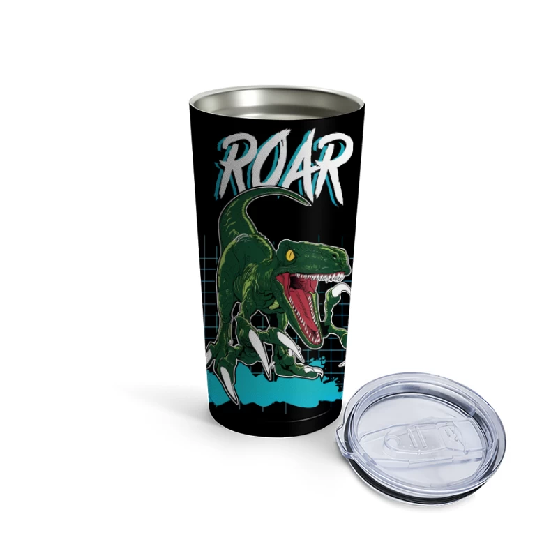 Velociraptor Roar: Neo-Retro Power Travel Mug