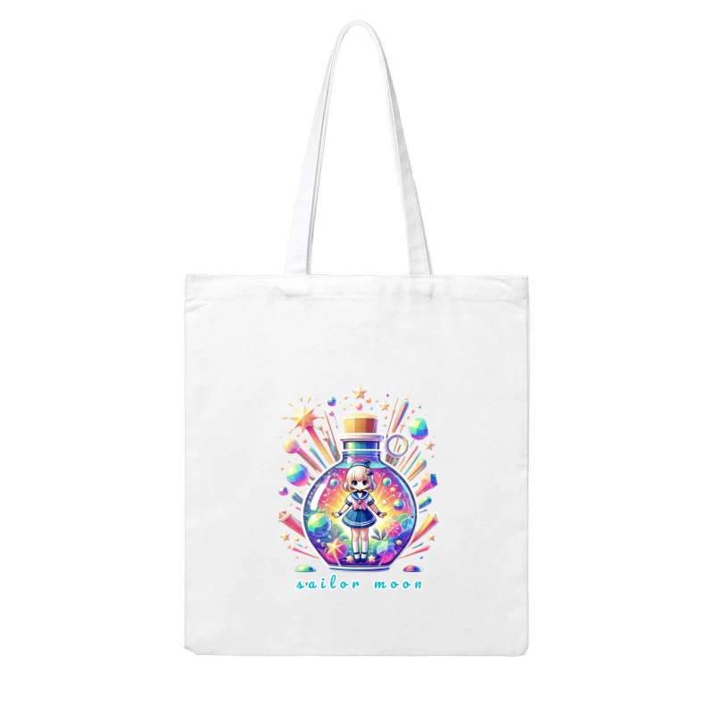 Magical Chibi Sailor in Rainbow Crystal Bottle Cotton Tote Bag