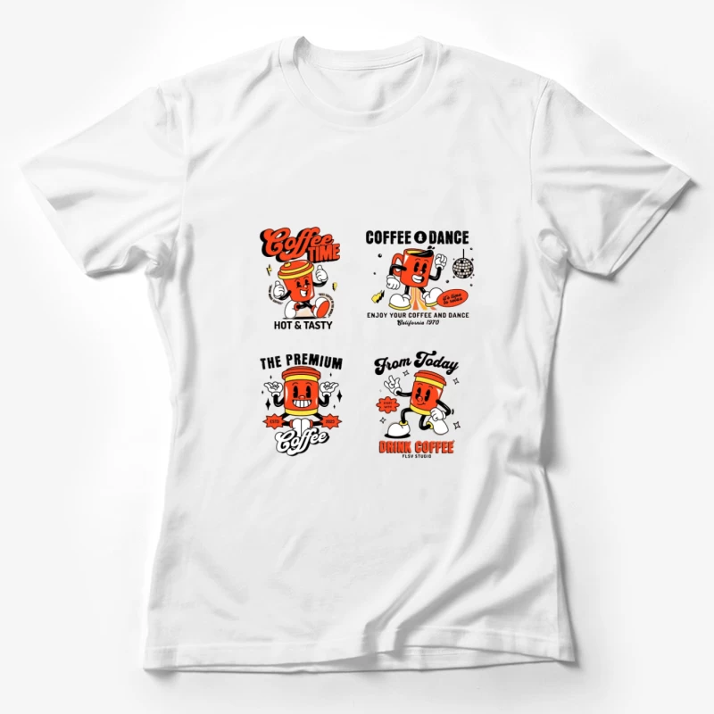 Fröhlicher Kaffeebecher-Charakter Damen T-Shirt